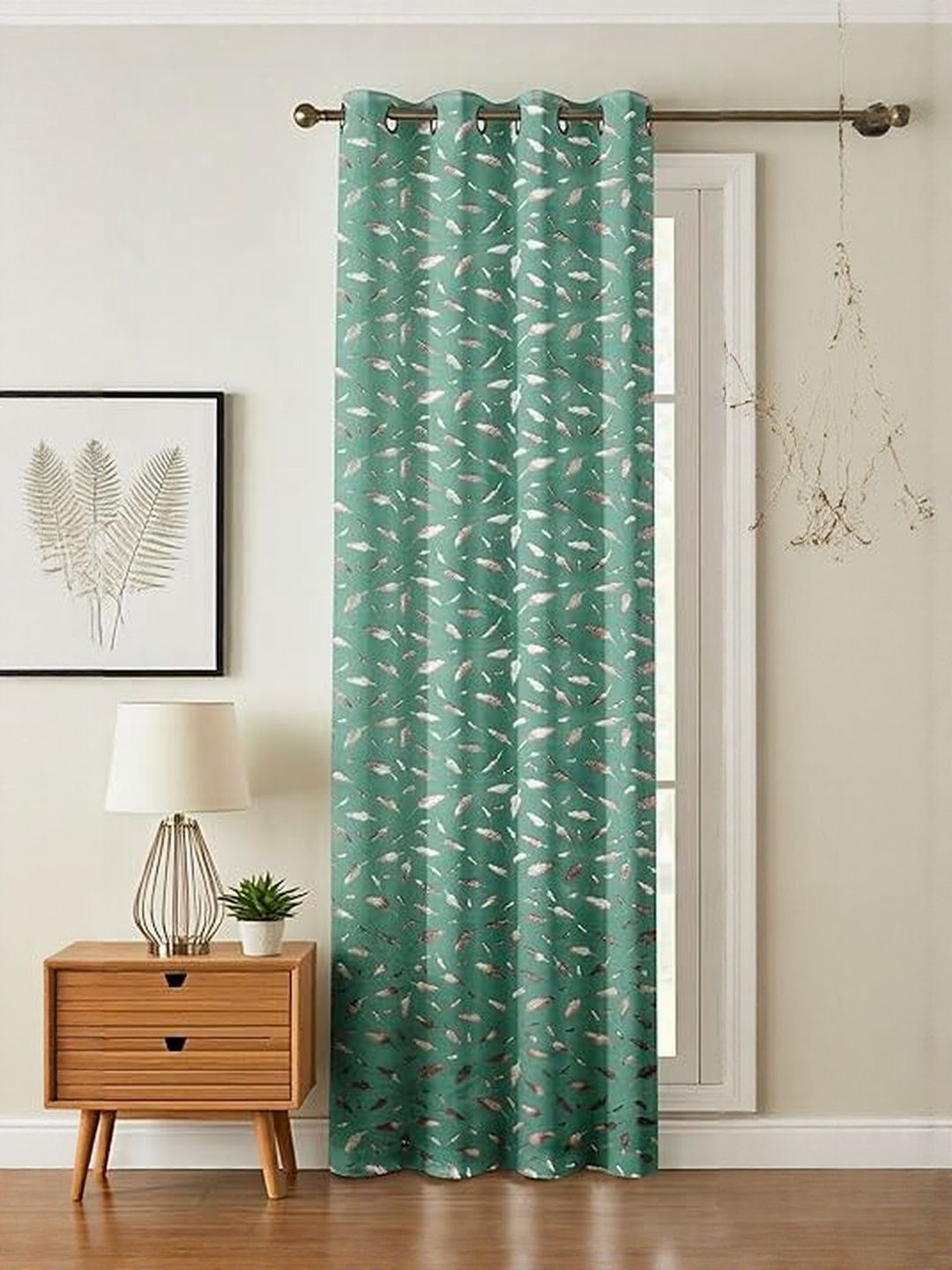 GEET CREATIONS Green & Grey Floral Printed Room Darkening Velvet Long Door Curtains-image-41