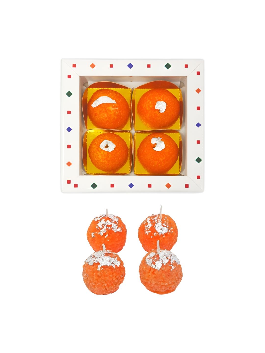 Tiny Shiny 4 Pieces Orange Textured Laddu Candles-image-6