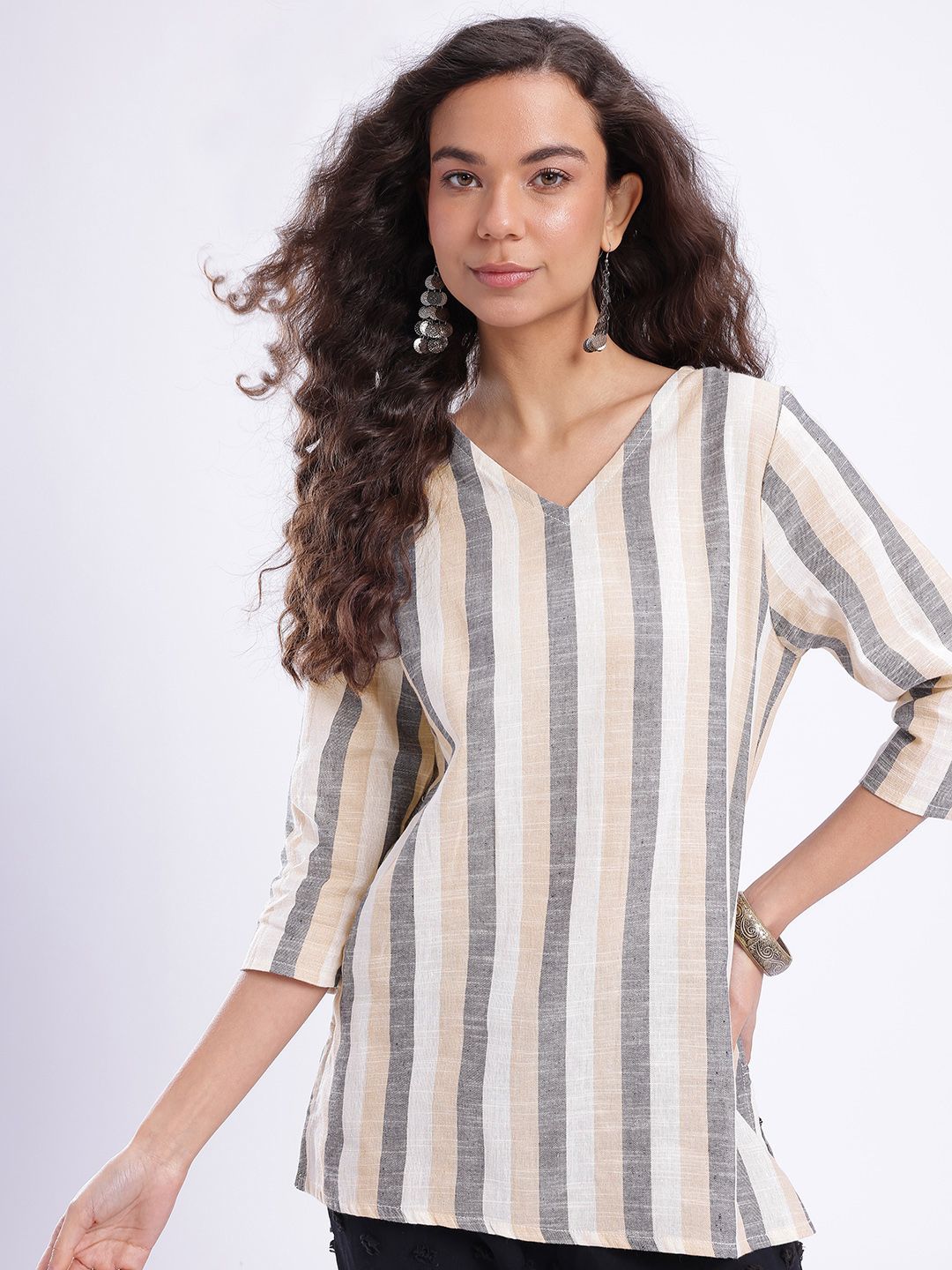 Anouk Rustic Striped V-Neck Kurti-picture-21