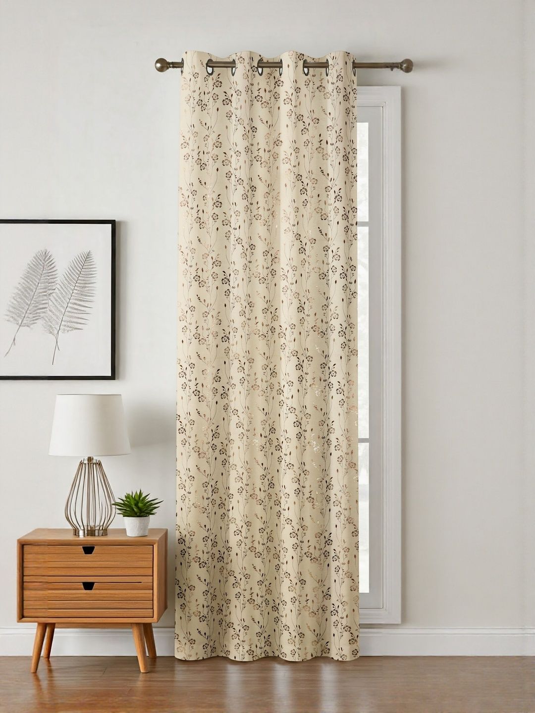 GEET CREATIONS Cream & Brown Floral Printed Room Darkening Velvet Window Curtain-picture-21