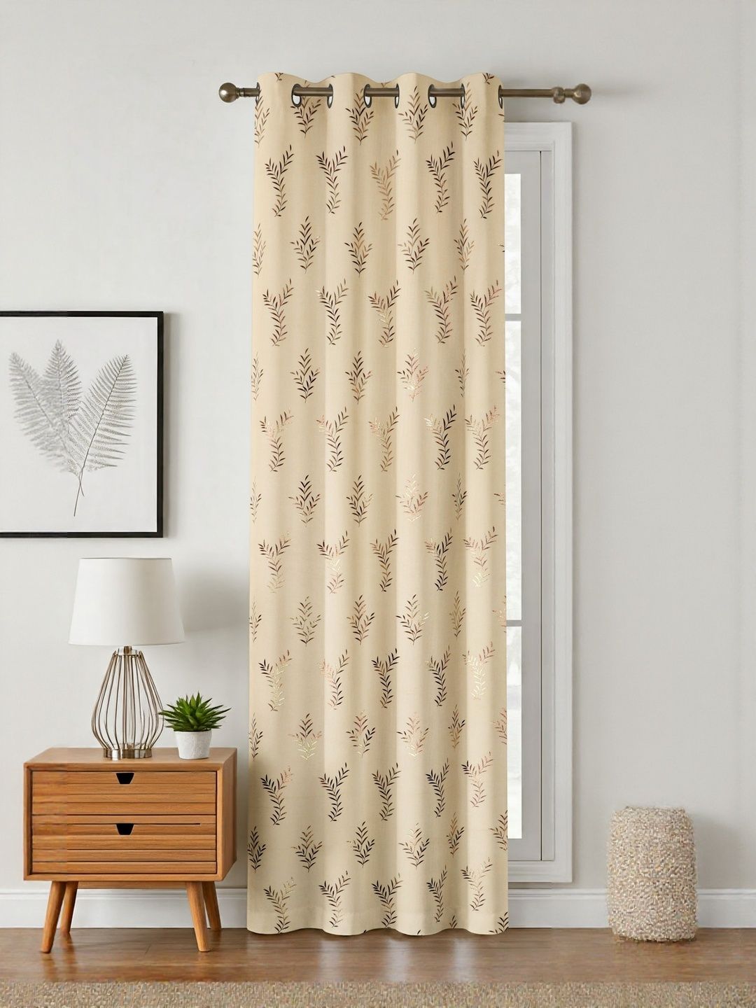 GEET CREATIONS Cream & Gold Floral Velvet Room Darkening Window Curtain-picture-28