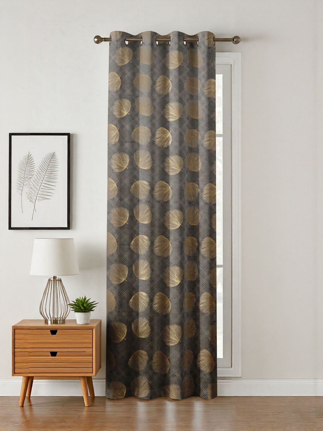 GEET CREATIONS Grey And Beige Floral Printed Room Darkening Velvet Long Door Curtain-image-31