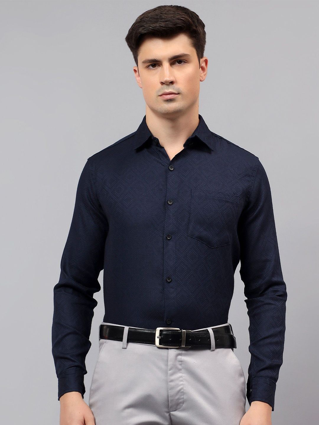 Yugnik Men Smart Slim Fit Textured Spread Collar Cotton Formal Shirt-picture-29
