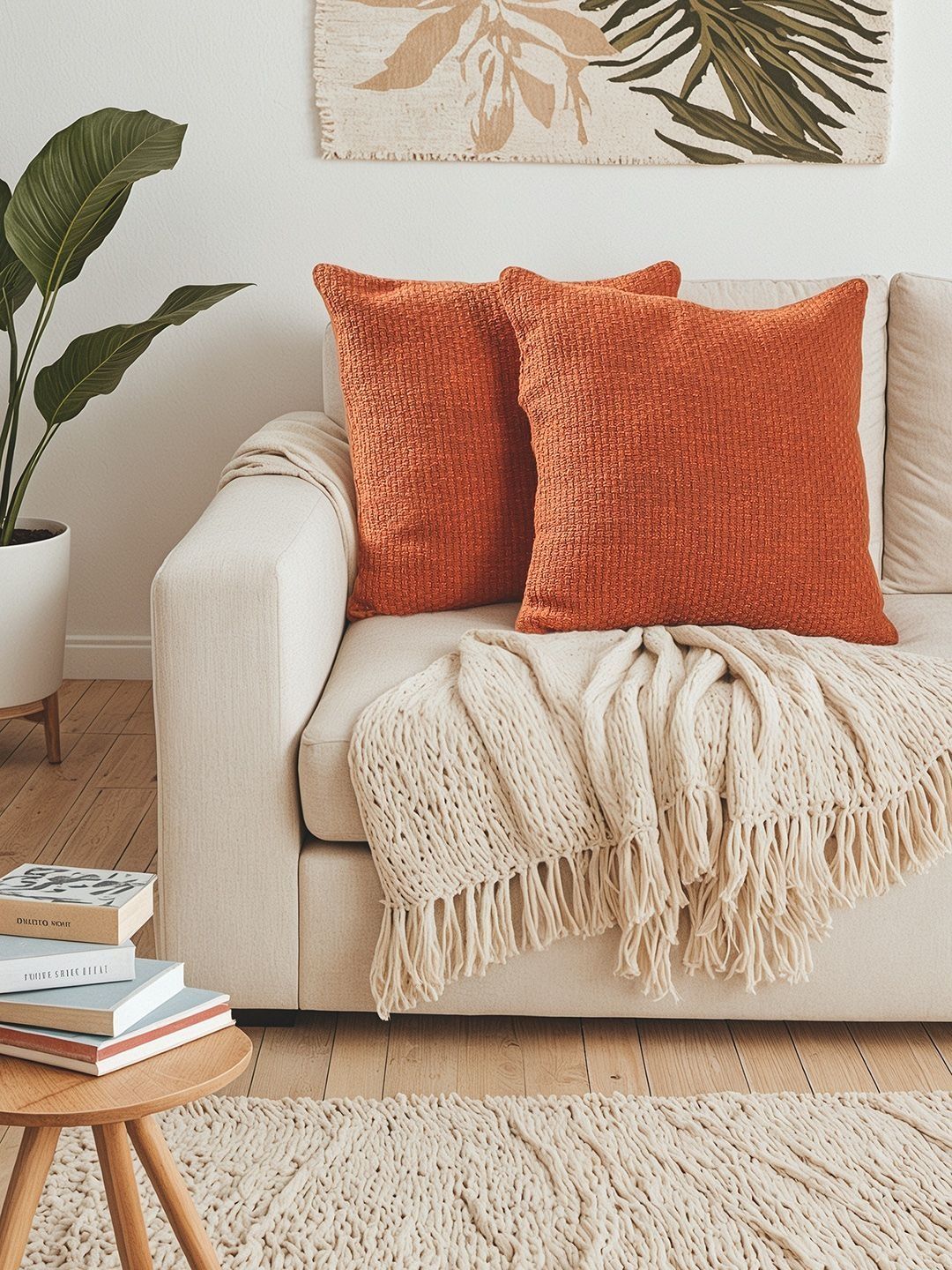 House This Aravalli Rust 2 Pieces Textured Cotton Square Cushion Covers-image-23