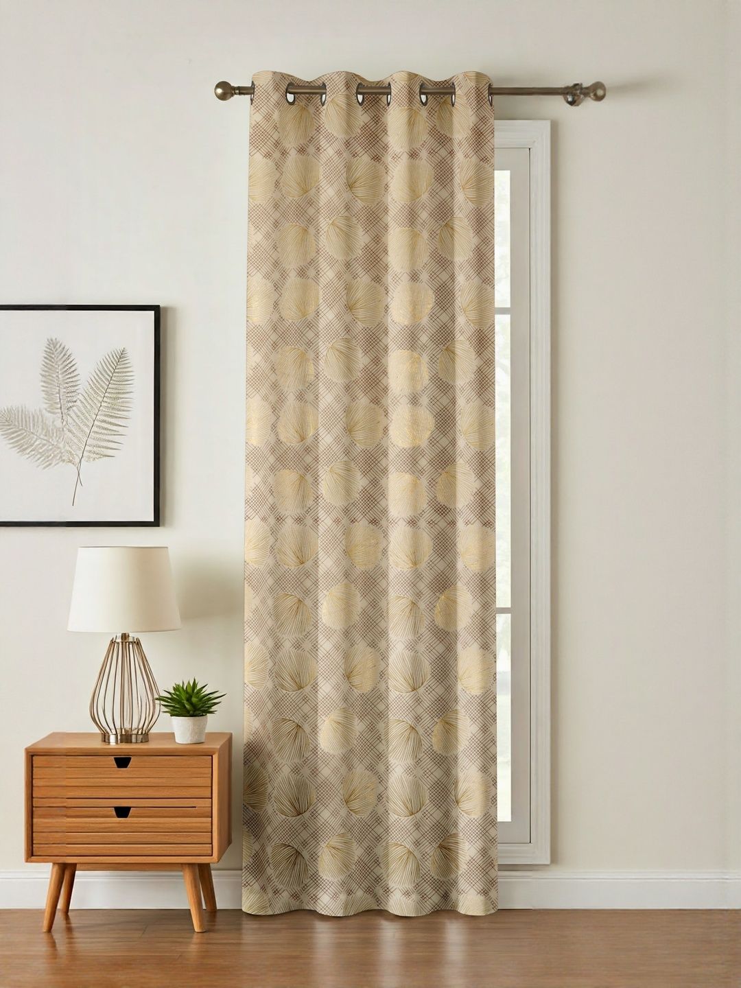 GEET CREATIONS Cream & Gold-Toned Floral Printed Room Darkening Velvet Long Door Curtains-image-29