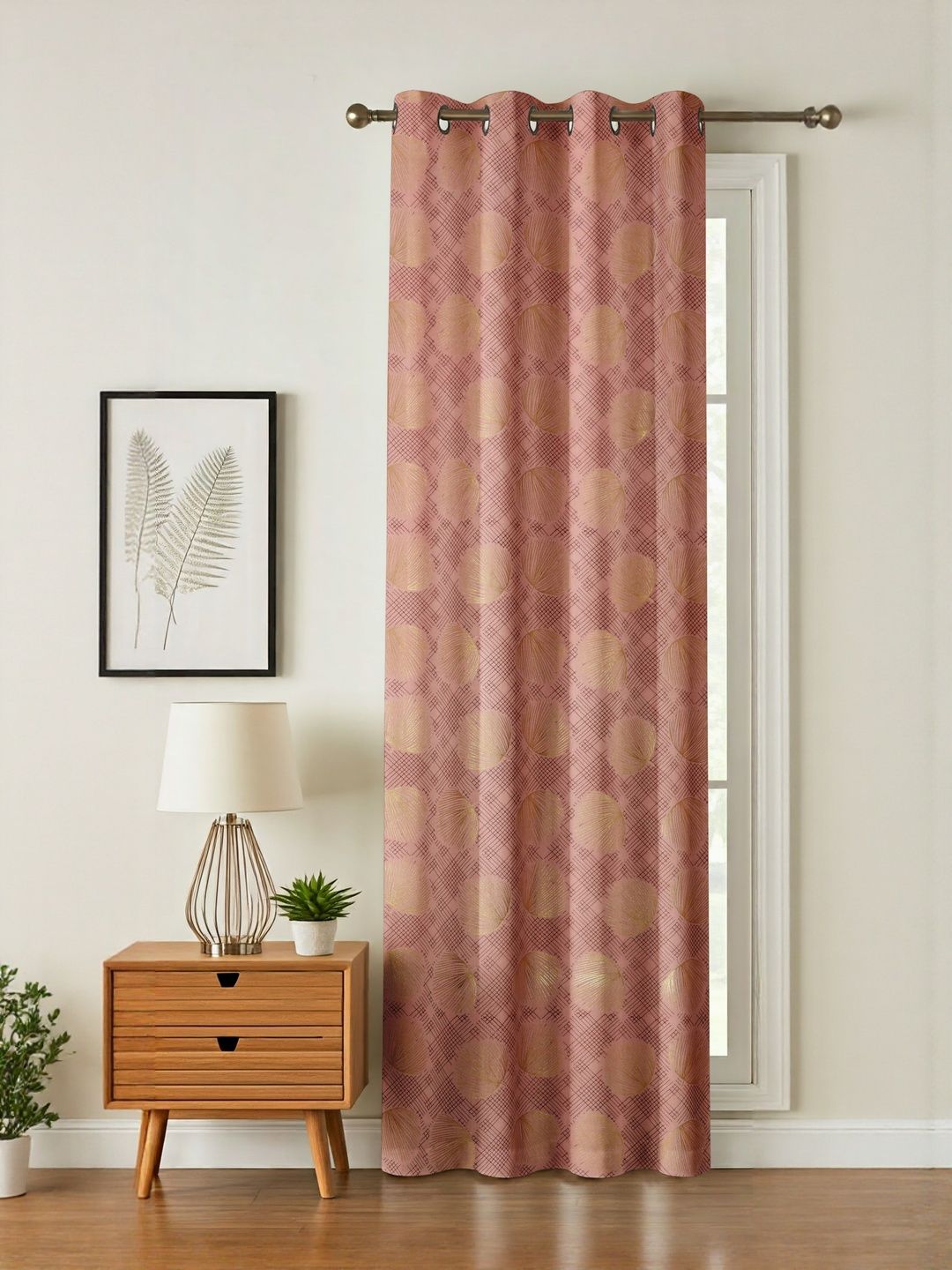 GEET CREATIONS Pink & Gold-Toned Floral Printed Room Darkening Velvet Window Curtains-picture-11
