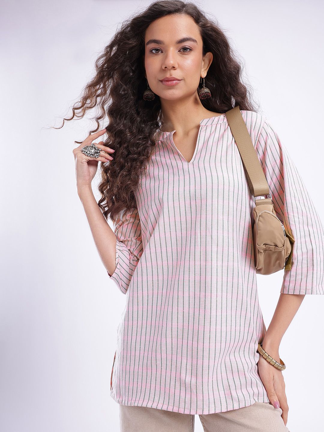 Anouk Rustic Striped V-Neck Kurti-picture-21