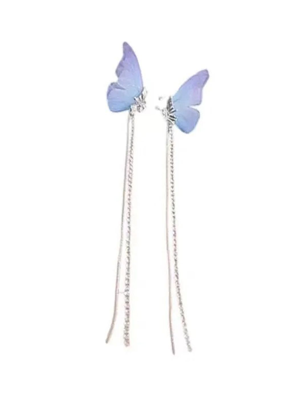 styledose Sterling Silver Zircon Studded Tasselled Butterfly Shaped Drop Earrings-picture-25