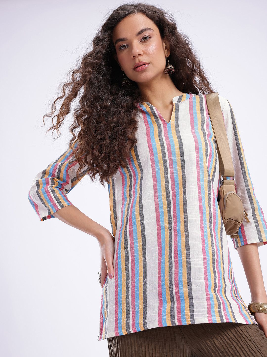 Anouk Rustic Striped V-Neck Kurti-image-22