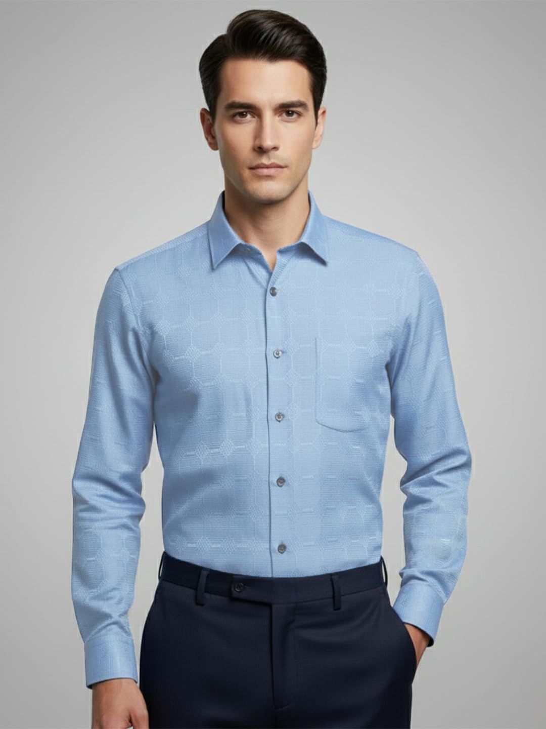 Yugnik Men Smart Slim Fit Textured Spread Collar Cotton Formal Shirt-picture-14
