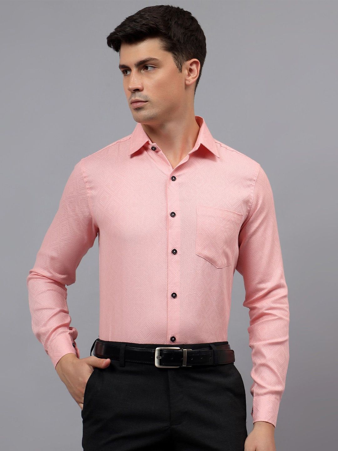 Yugnik Men Smart Slim Fit Textured Spread Collar Cotton Formal Shirt-image-20