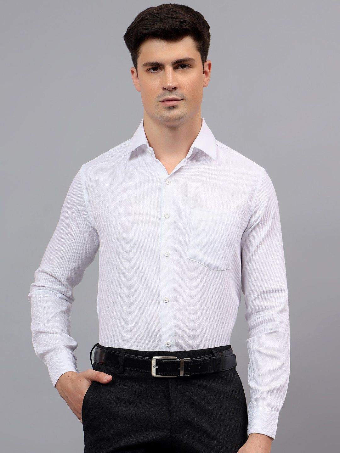 Yugnik Men Smart Slim Fit Textured Spread Collar Cotton Formal Shirt-image-29