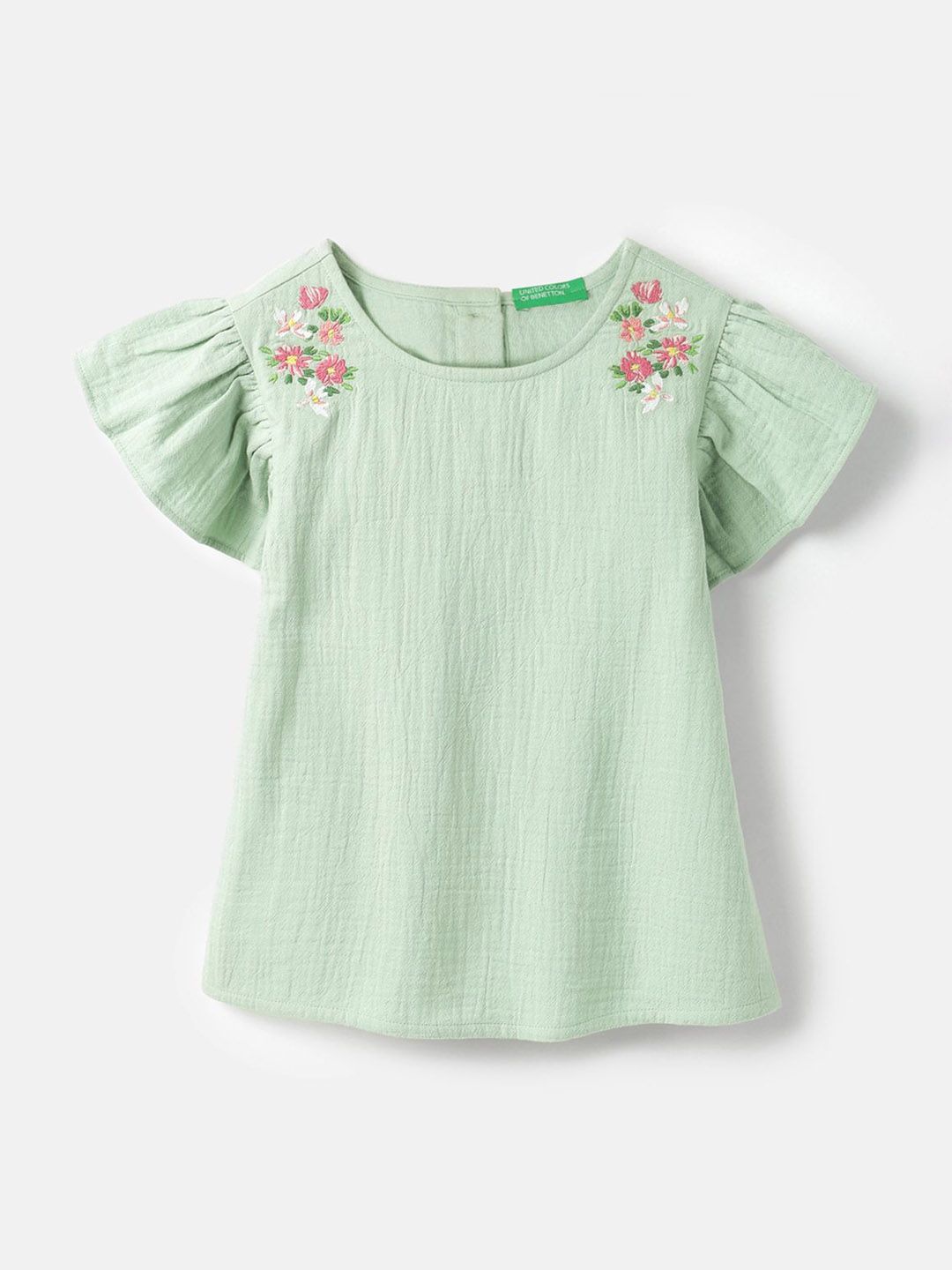 United Colors of Benetton Girls Floral Embroidered Regular Fit Round Neck Cotton Top-picture-10