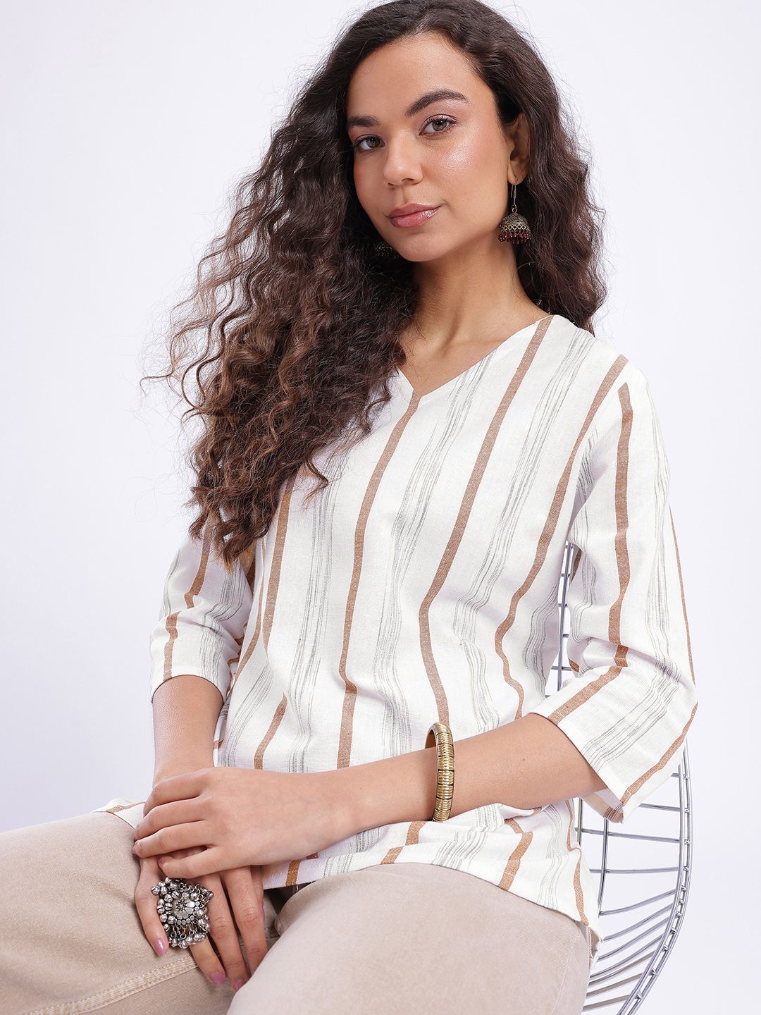Anouk Rustic Striped V-Neck Kurti-picture-42