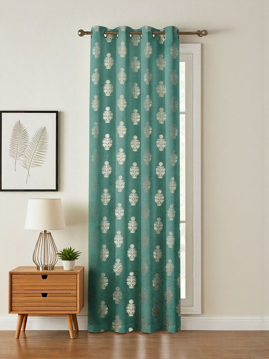 GEET CREATIONS Blue & Gold-Toned Ethnic Motifs Printed Room Darkening Velvet Door Curtain-picture-15