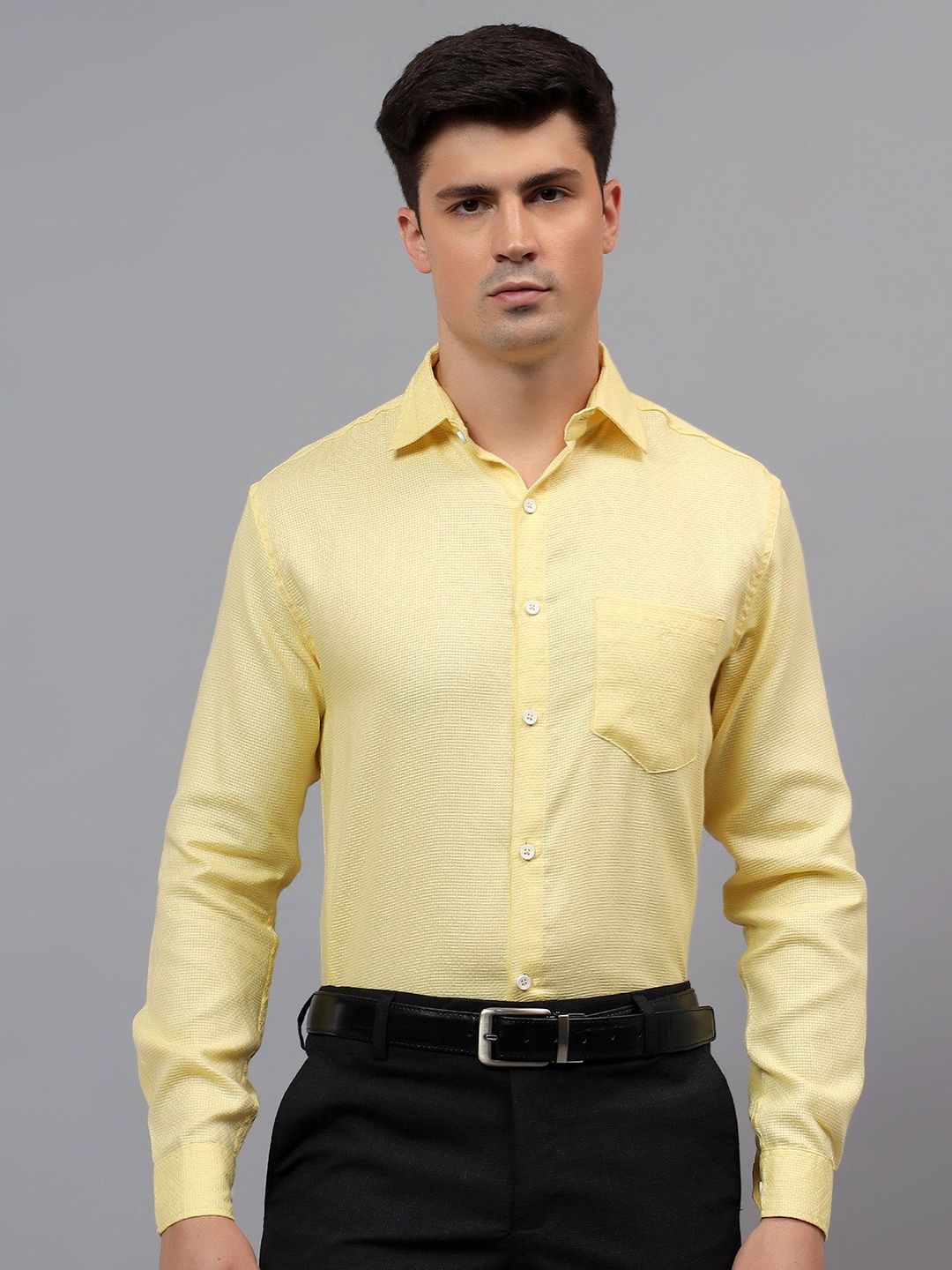 Yugnik Self Design Spread Collar Slim Fit Formal Shirt-image-47