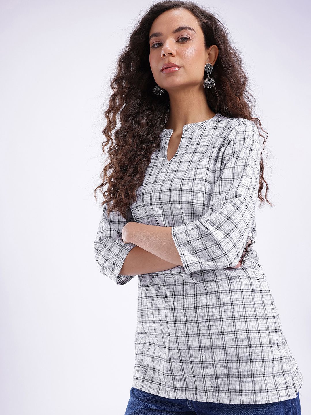 Anouk Rustic Mandarin Collar Checked Straight Kurti-picture-32