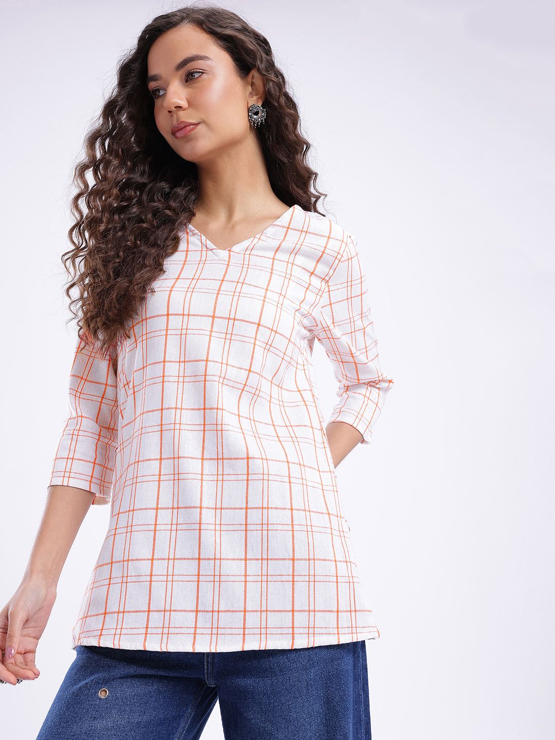 Anouk Rustic Checked V-Neck Kurti-picture-15