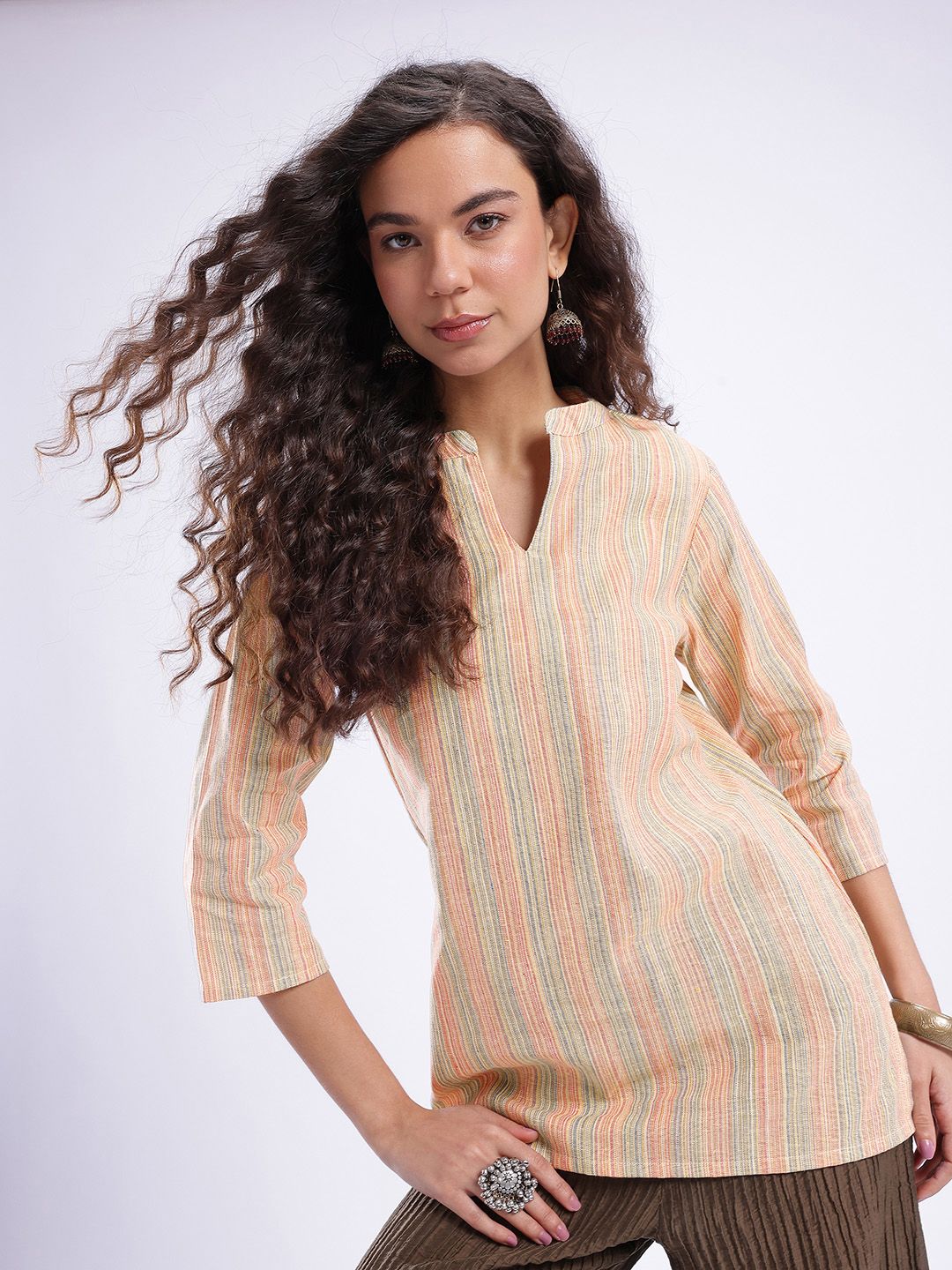 Anouk Rustic Mandarin Collar Striped Straight Kurti-picture-40