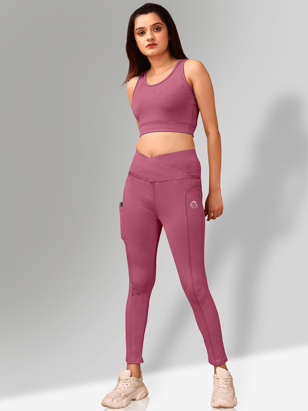 POOJARAN SAREE Round Neck Sleeveless Sports Bra With Tights-picture-17