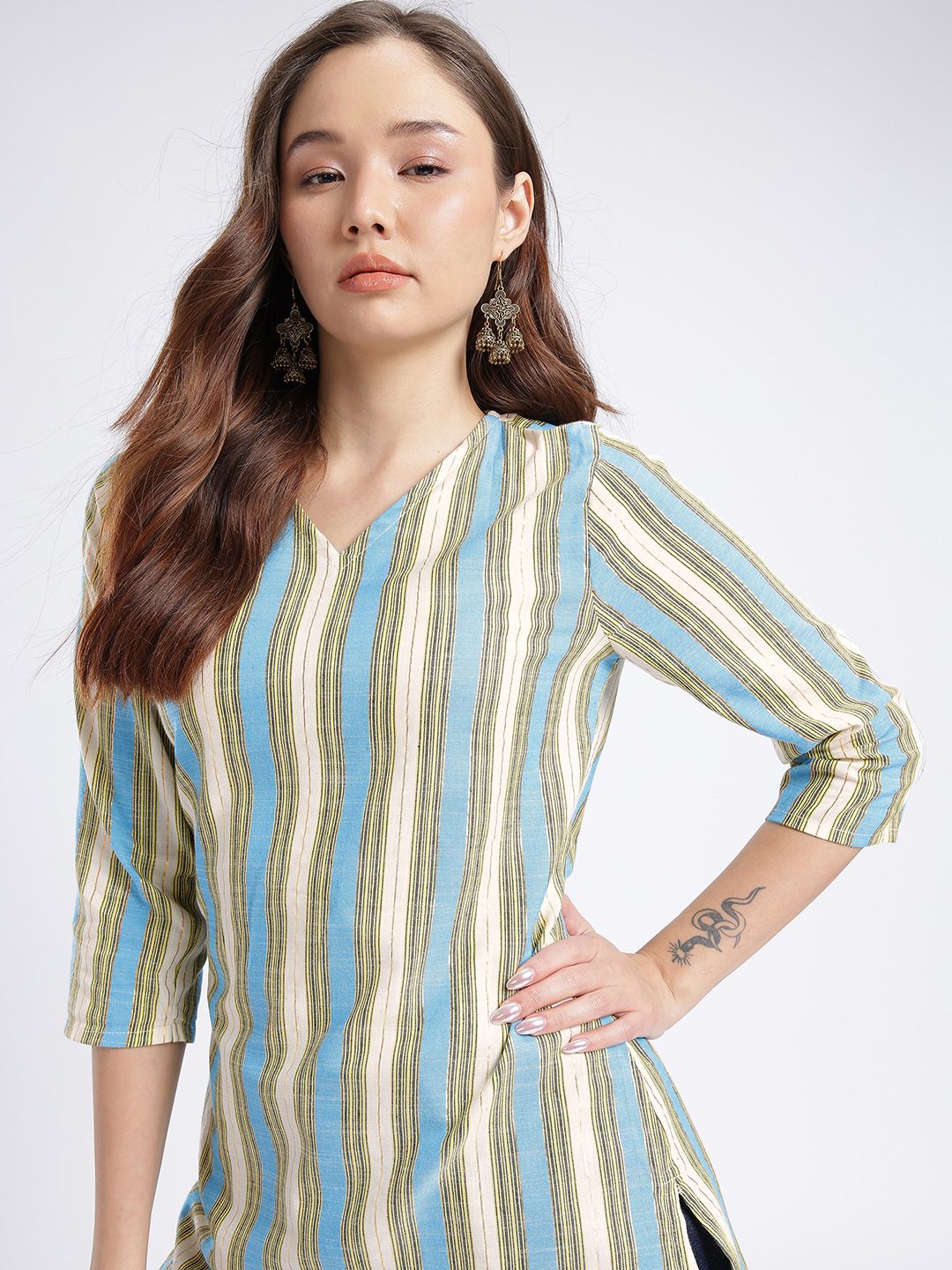 Anouk Rustic Striped V-Neck Kurti-picture-57
