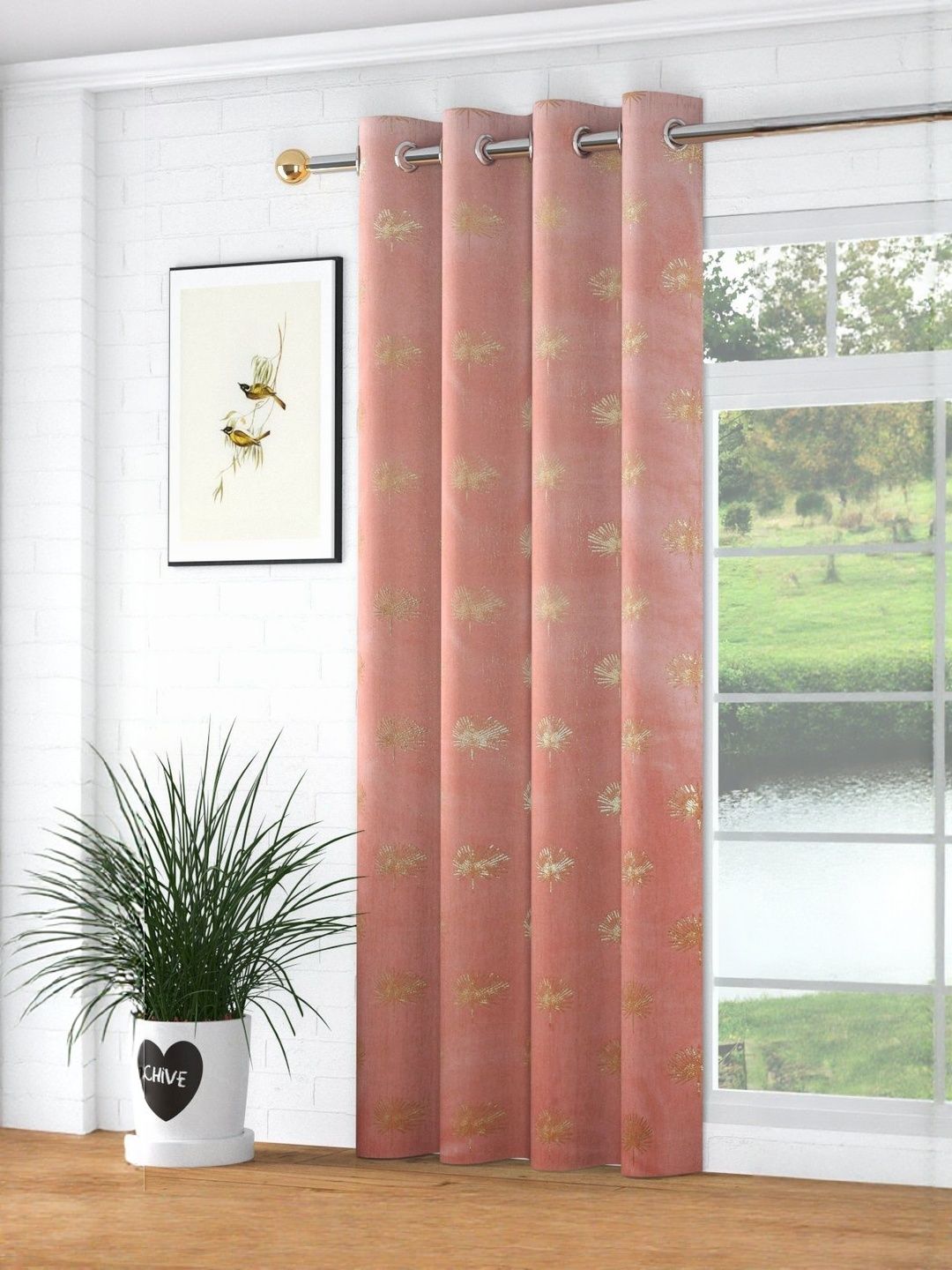 GEET CREATIONS Pink & Gold Velvet Room Darkening Long Door Curtain-picture-23