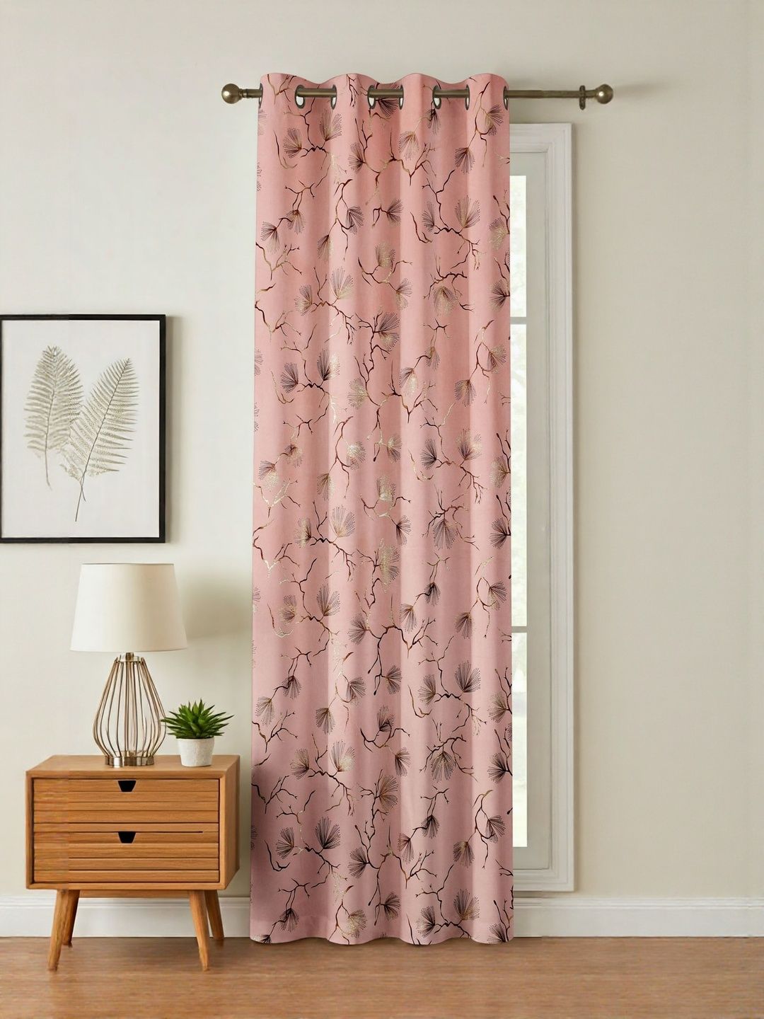 GEET CREATIONS Pink & Gold-Toned Floral Printed Room Darkening Velvet Door Curtains-picture-14