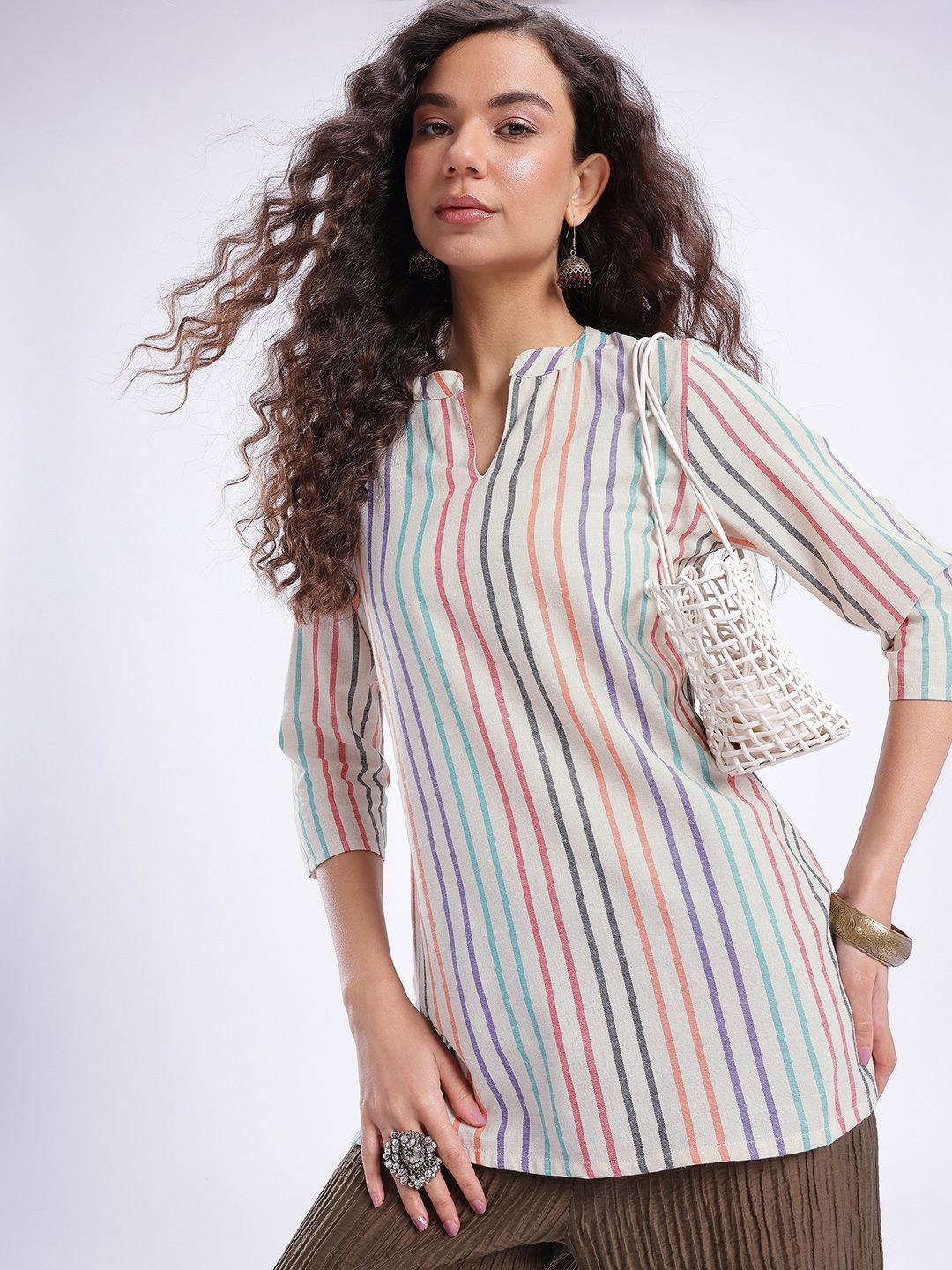 Anouk Rustic Mandarin Collar Striped Straight Kurti-picture-28