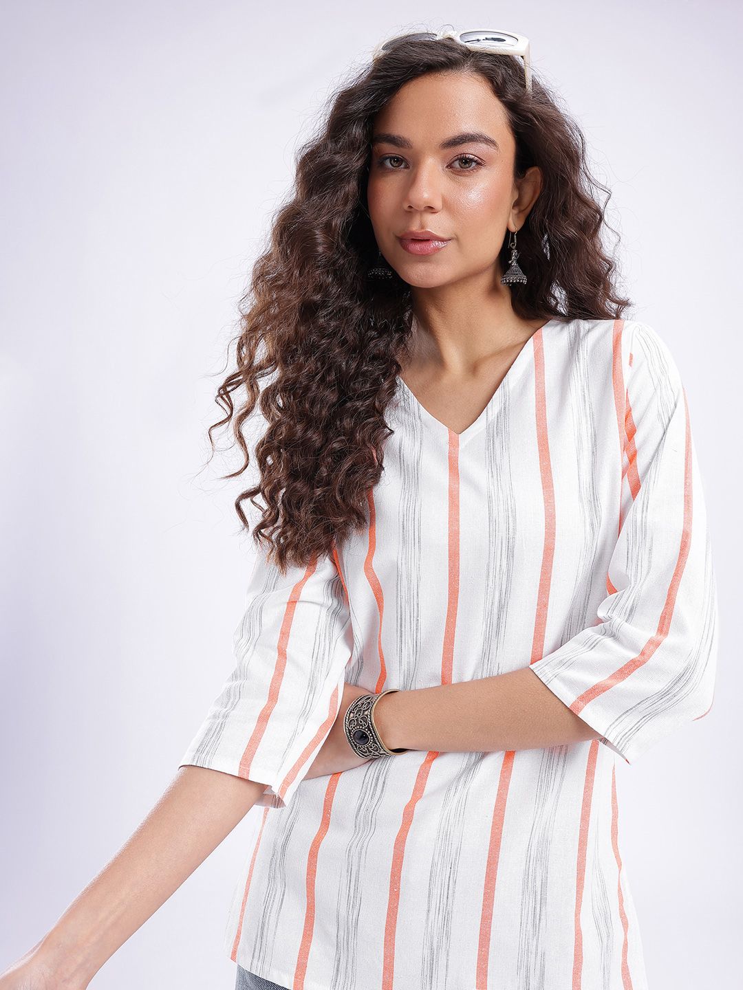 Anouk Rustic Striped V-Neck Kurti-picture-18