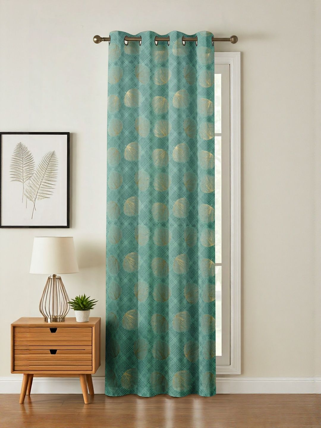 GEET CREATIONS Blue & Gold Single Floral Printed Room Darkening Velvet Window Curtain-picture-23