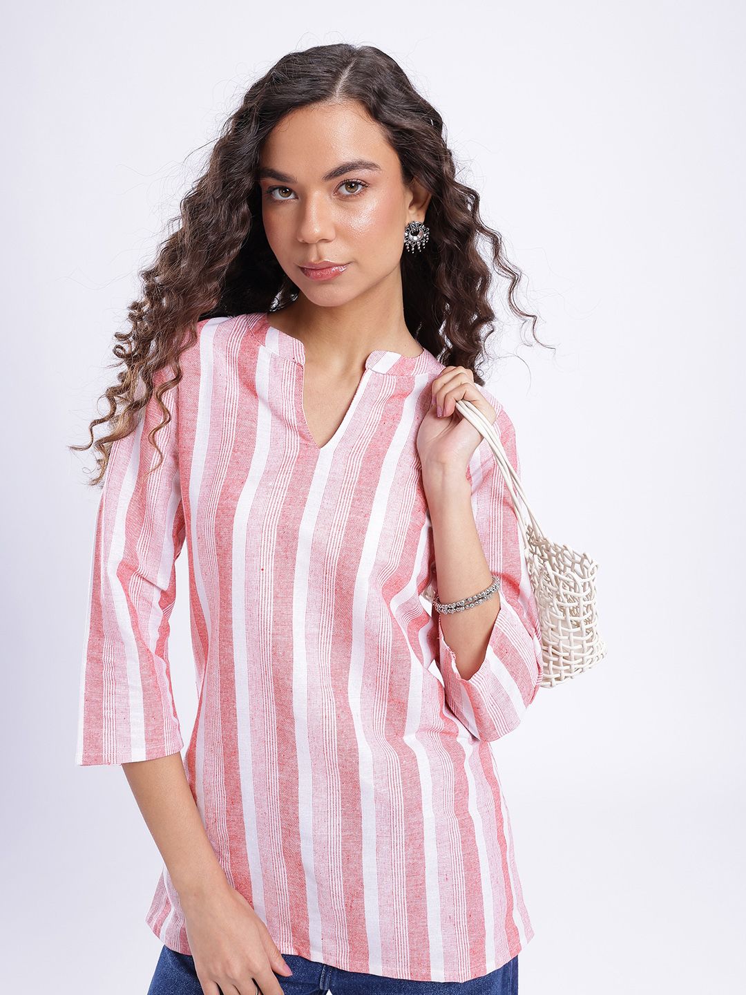 Anouk Rustic Striped Mandarin Collar Straight Kurti-picture-14
