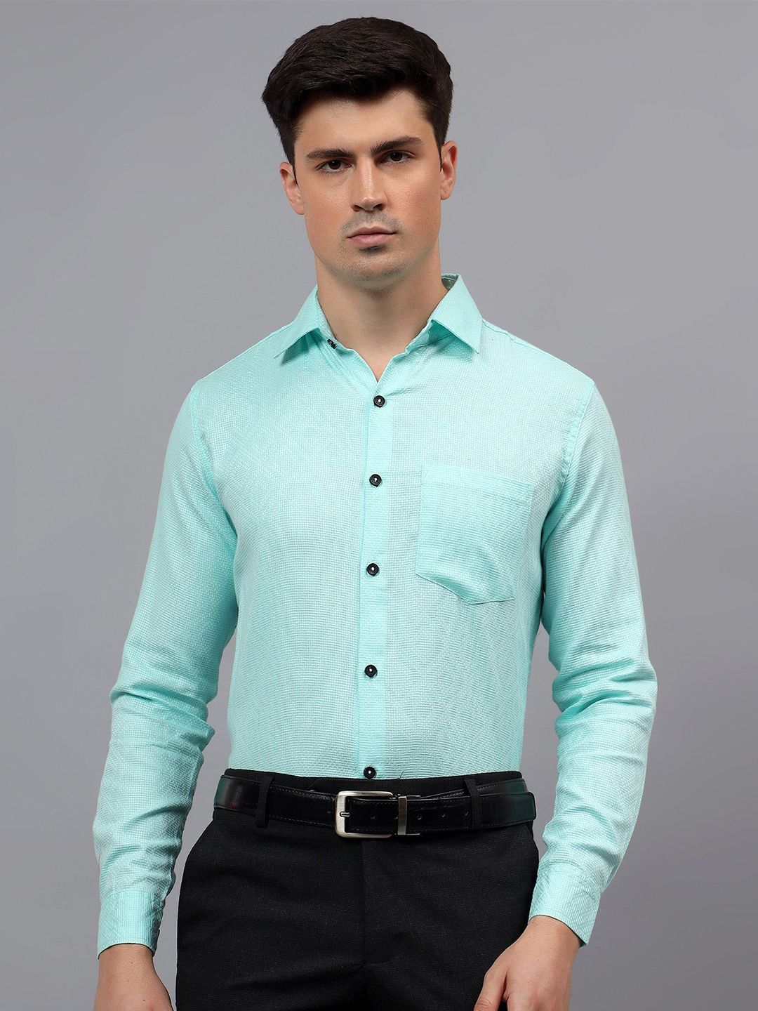 Yugnik Men Smart Slim Fit Textured Spread Collar Cotton Formal Shirt-picture-45