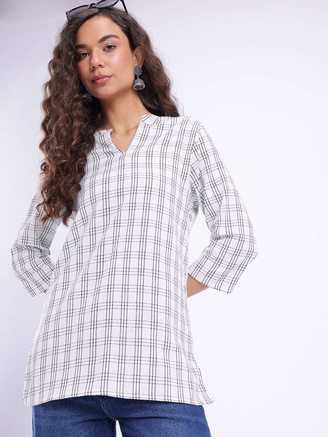 Anouk Rustic Mandarin Collar Checked Straight Kurti-picture-20