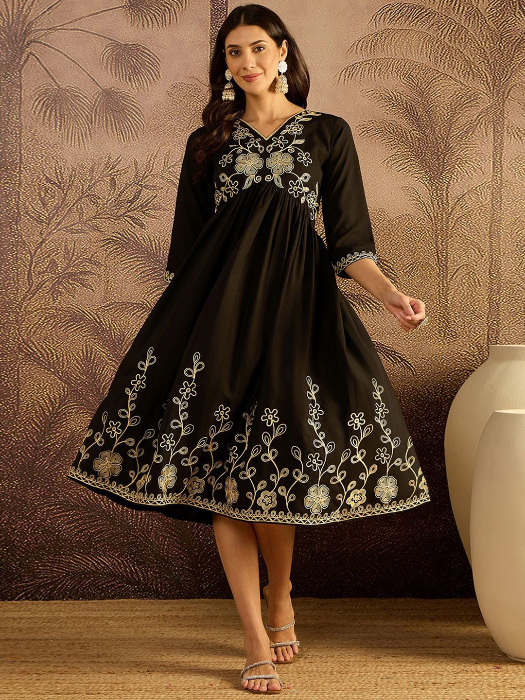 Sangria Floral Embroidered Fit & Flare Dress-picture-27