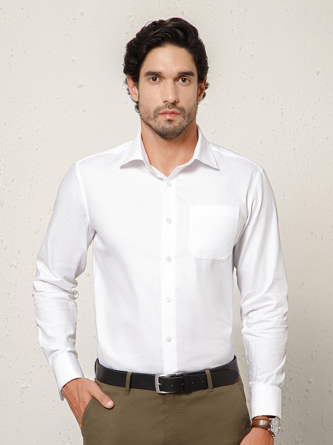 THE FORMAL CLUB Smart Textured Spread Collar Spread Collar Pure Cotton Formal Shirt-picture-13