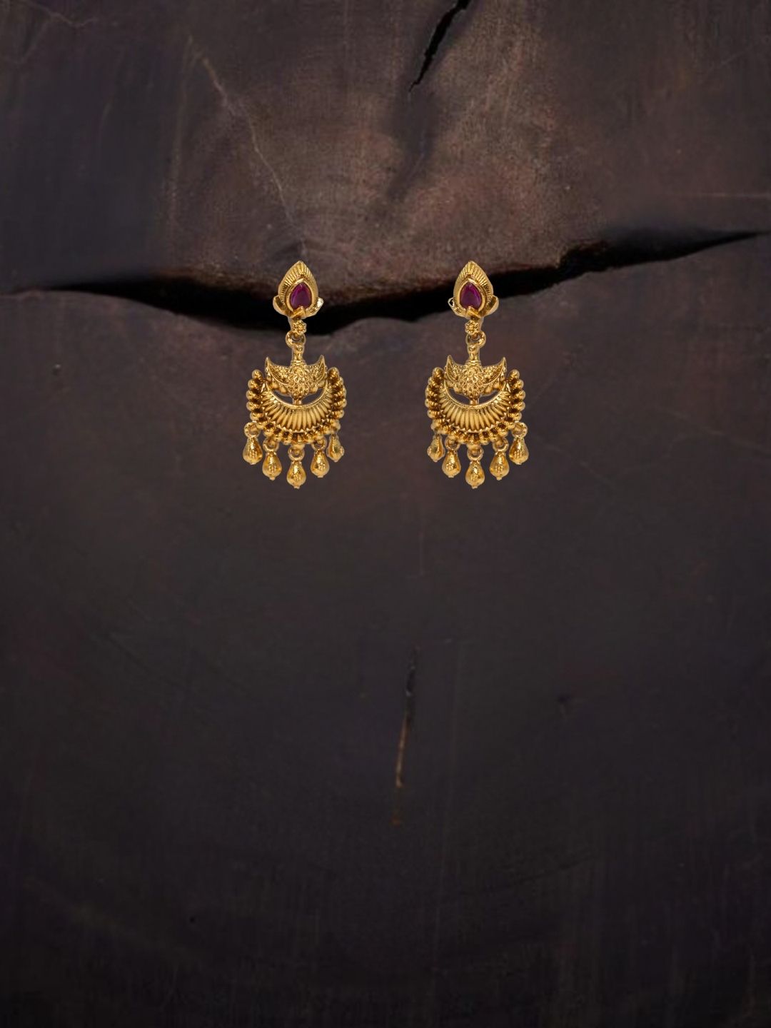 South Temple Jewellery Gold-Plated Stones Studded And Beaded Crescent Shaped Drop Earrings-picture-21