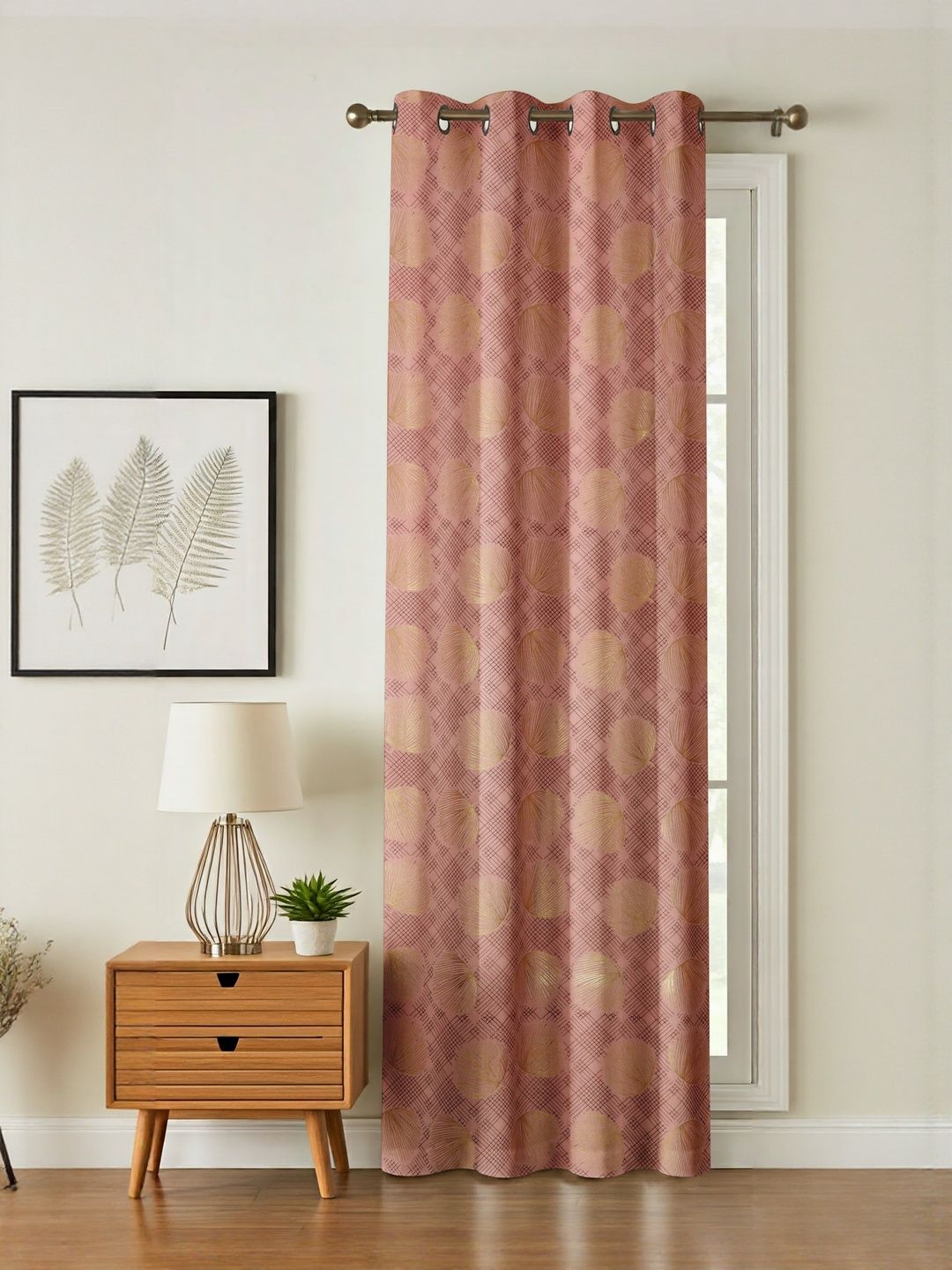 GEET CREATIONS Pink & Gold Floral Printed Room Darkening Velvet Long Door Curtains-picture-40