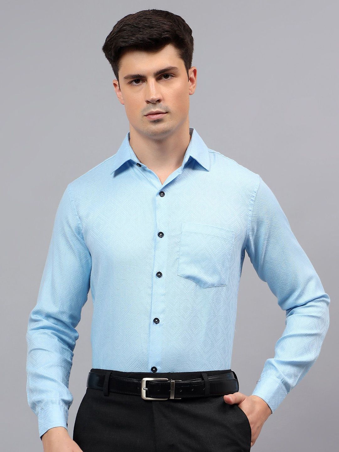 Yugnik Men Smart Slim Fit Textured Spread Collar Cotton Formal Shirt-image-30