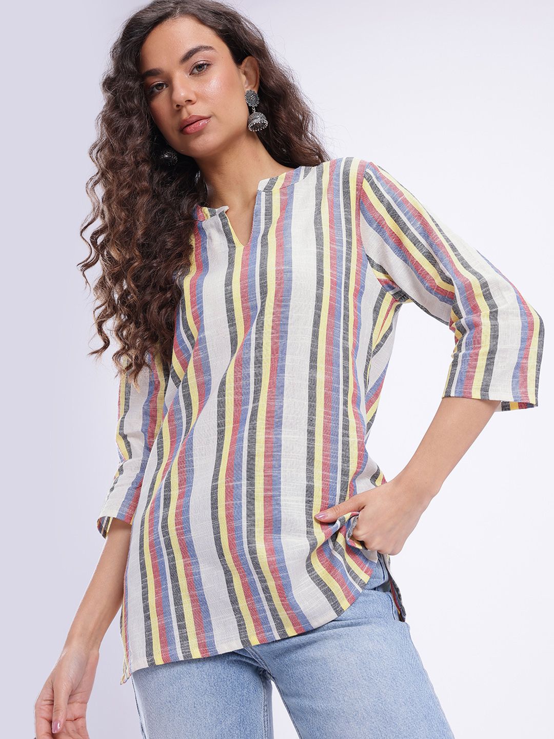 Anouk Rustic Mandarin Collar Striped Straight Kurti-picture-41