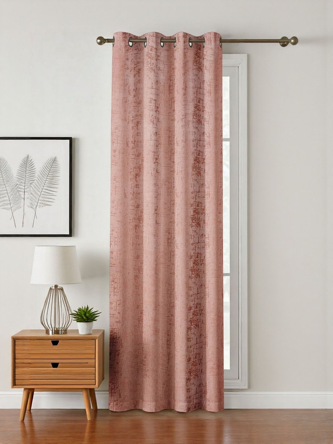 GEET CREATIONS Pink Floral Room Darkening Window Eyelet Velvet Curtain-image-3
