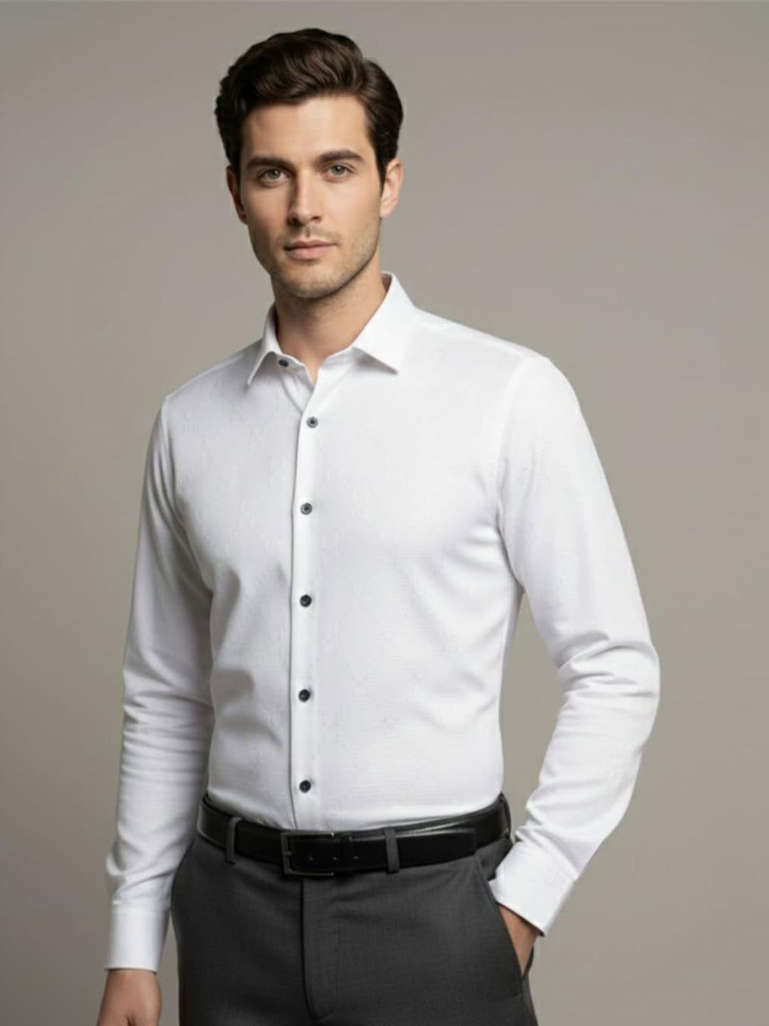 Yugnik Men Smart Slim Fit Textured Spread Collar Cotton Formal Shirt-picture-38