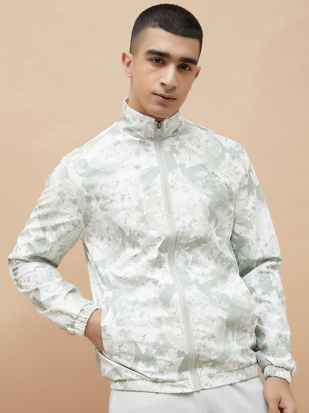 Kappa Men Mock Collar Abstract Printed Sporty Jacket-picture-26