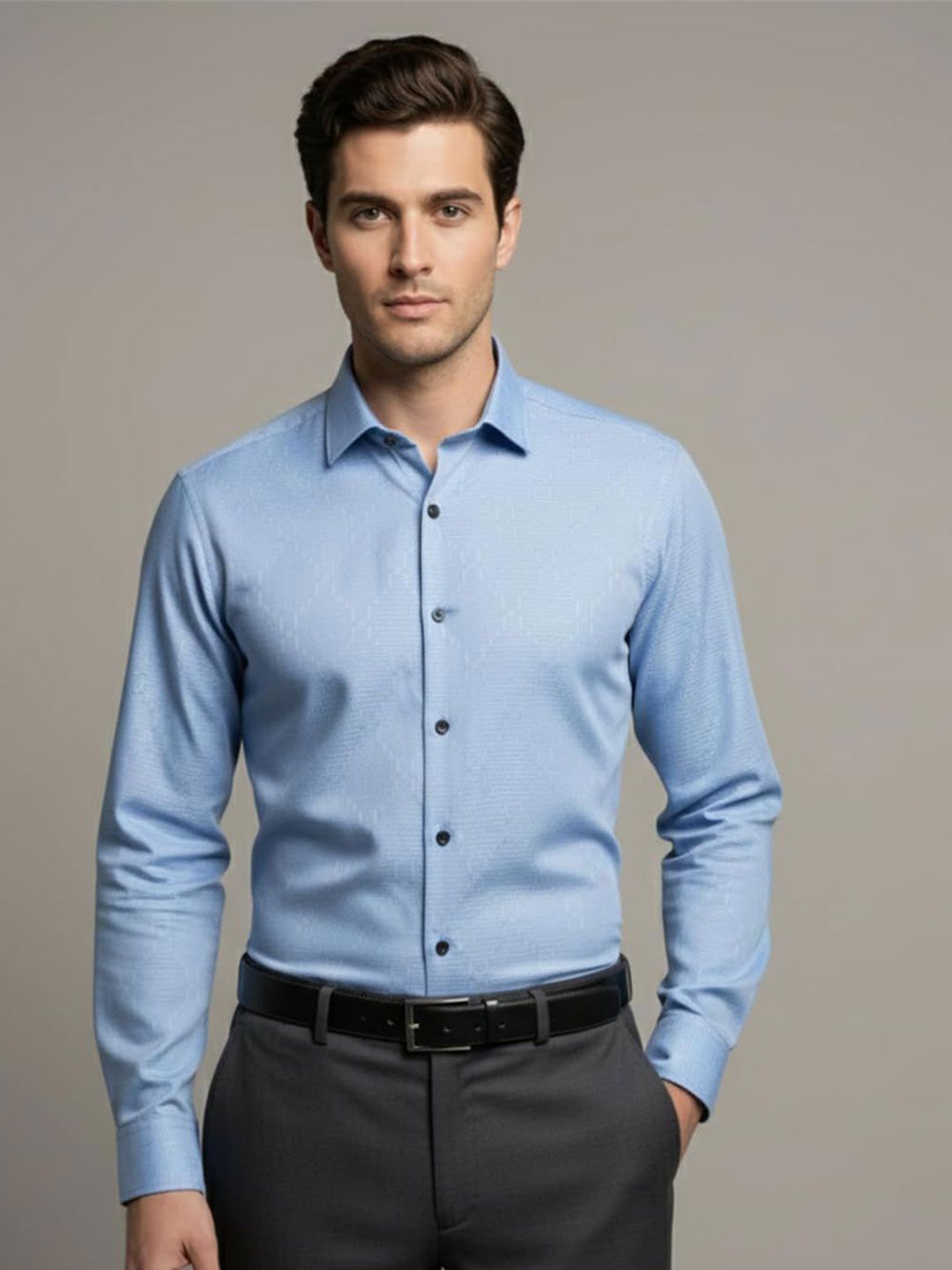 Yugnik Men Smart Slim Fit Textured Spread Collar Cotton Formal Shirt-picture-19