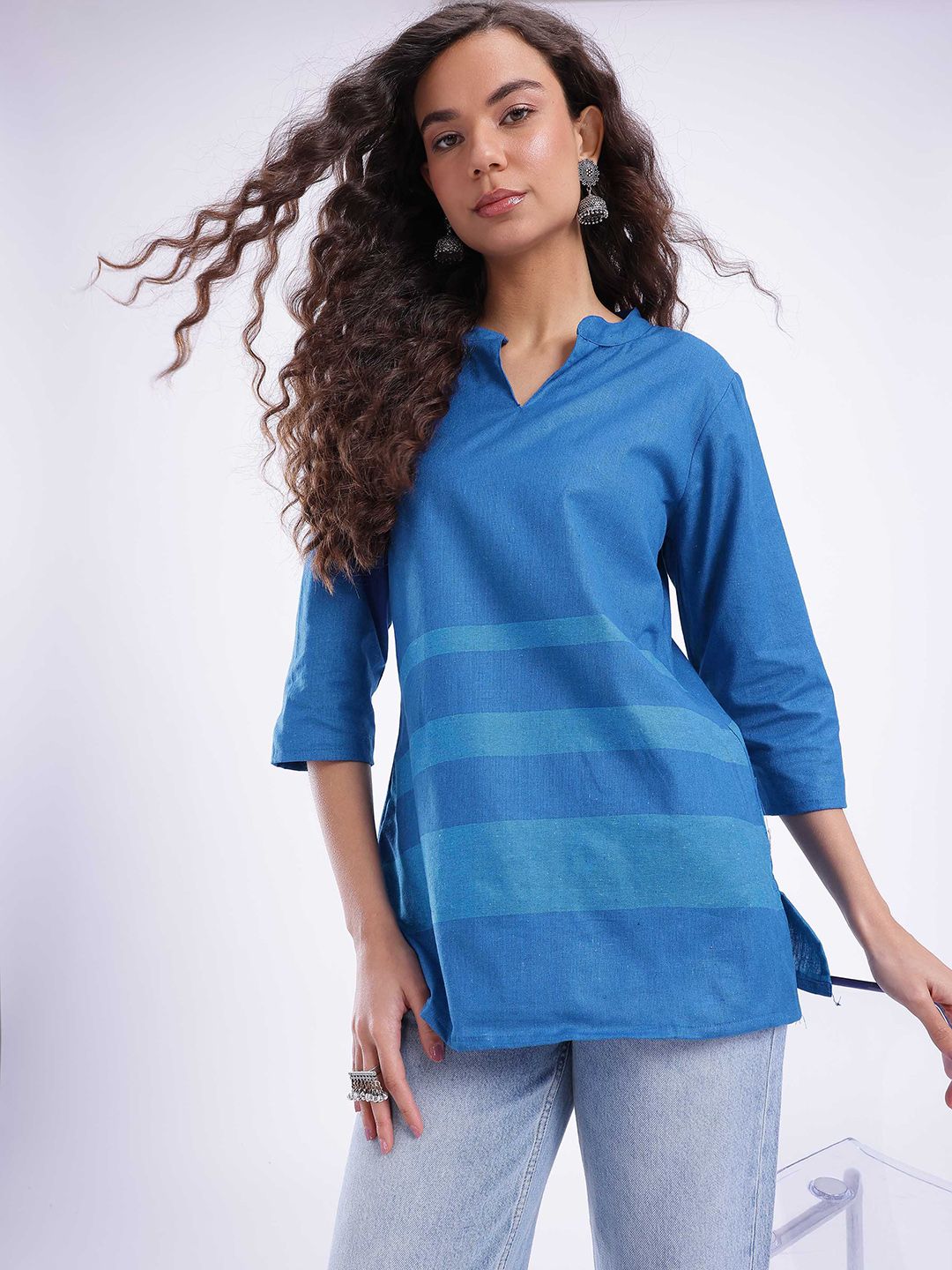 Anouk Rustic Mandarin Collar Striped Straight Kurti-picture-38