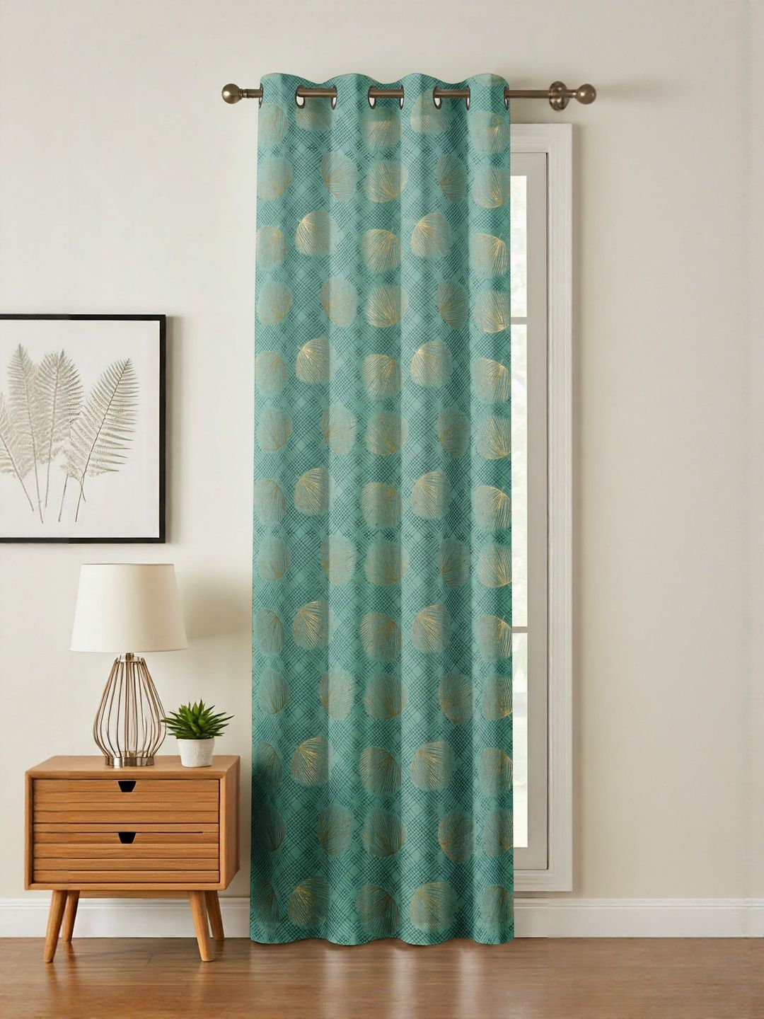 GEET CREATIONS Blue & Gold Self Design Room Darkening Long Door Curtain-picture-14