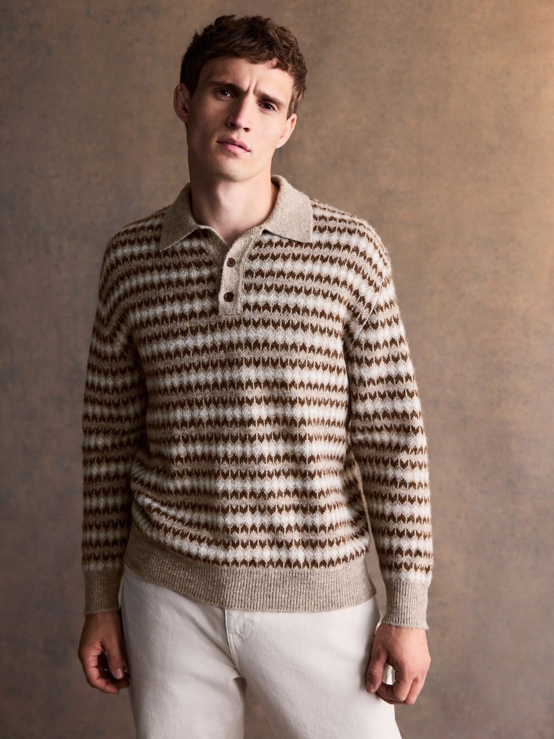 NEXT Fair Isle Self Design Polo Collar Regular Fit Pullover