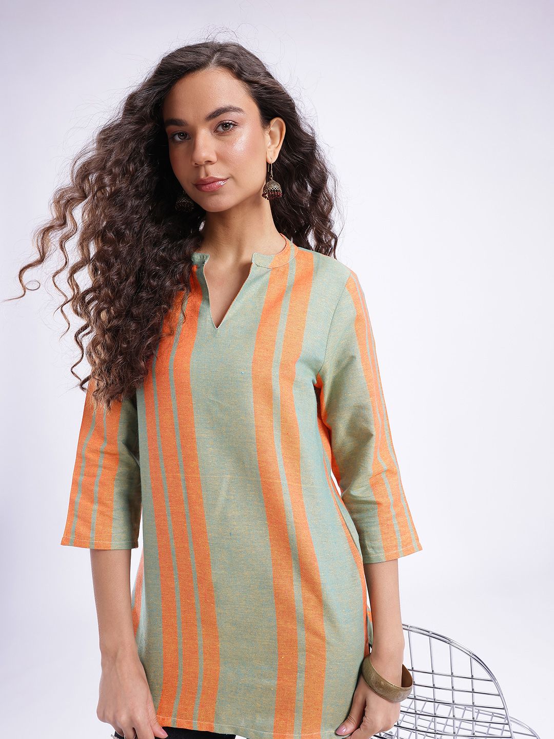 Anouk Rustic Striped Mandarin Collar Straight Kurti-picture-36