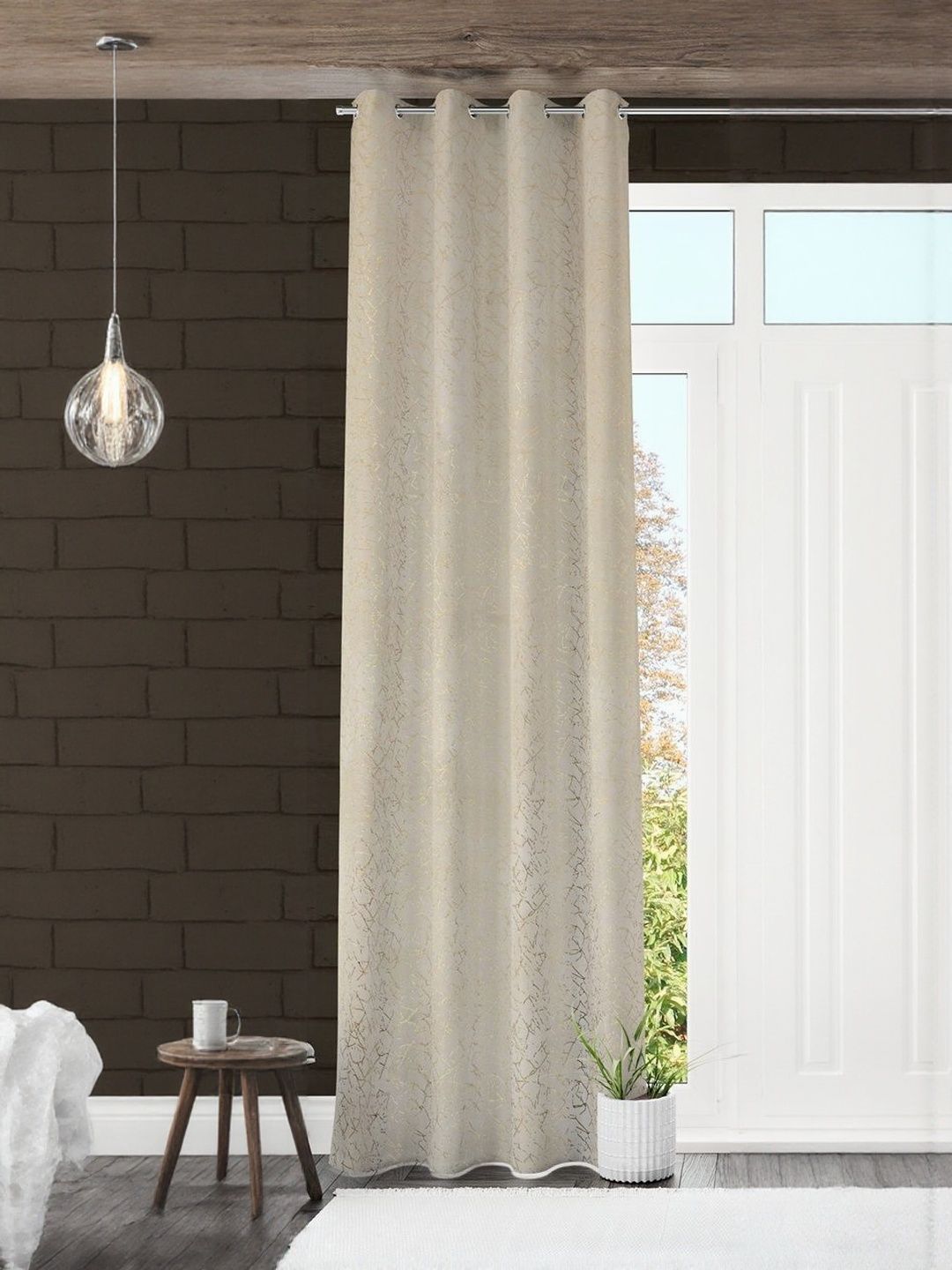 GEET CREATIONS Cream & Gold-Toned Abstract Velvet Room Darkening Door Curtain-image-30