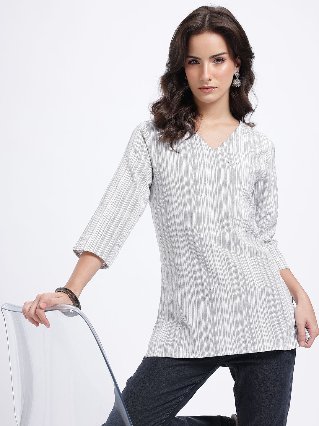 Anouk Rustic Striped V-Neck Straight Kurti-picture-56