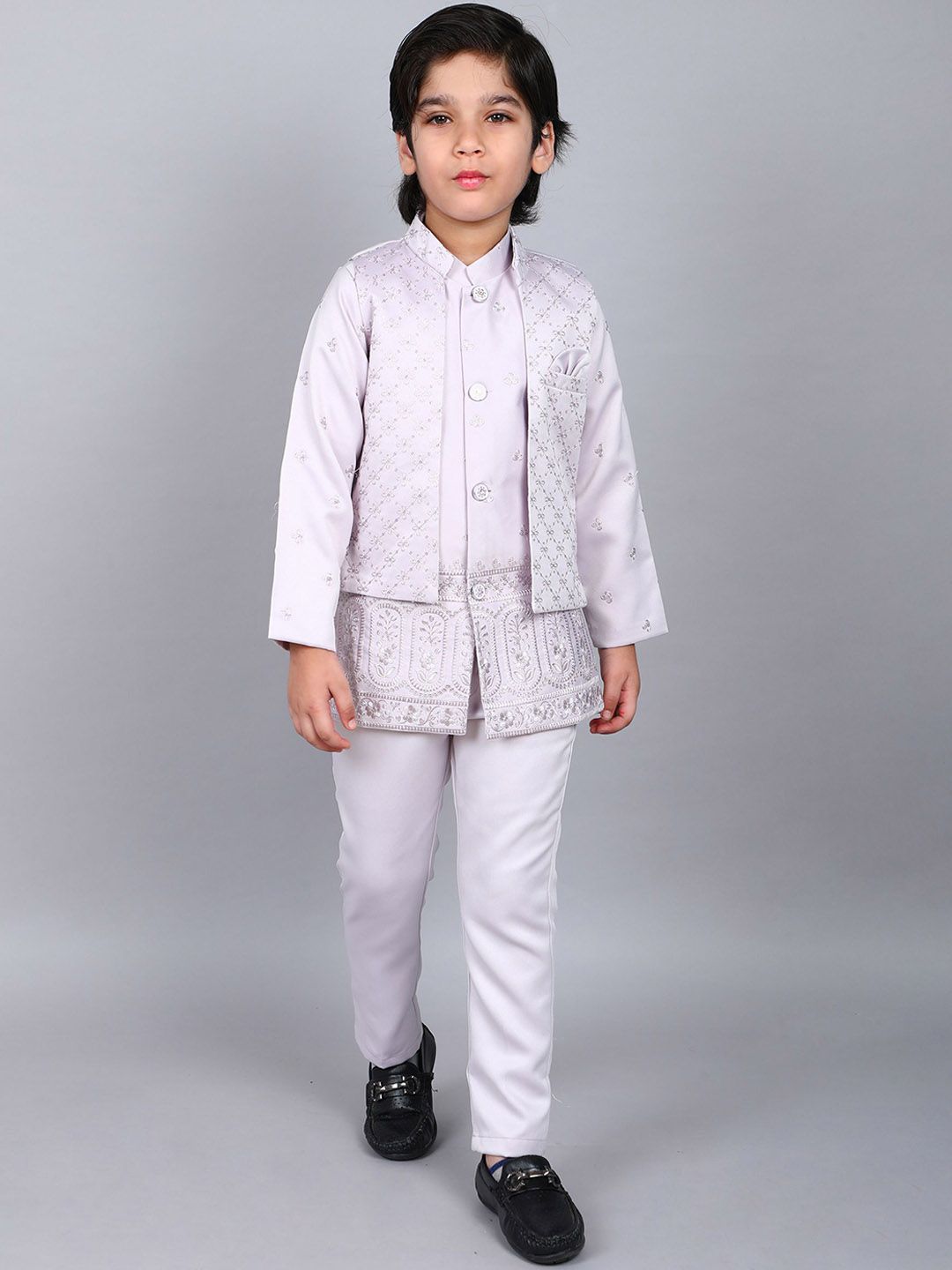 BAESD Boys Ethnic Motifs Embroidered Sequinned Indo Western Sherwani Set-image-21